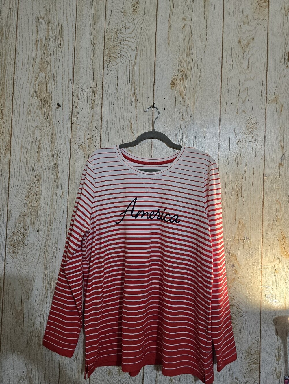 QVC America Red White Striped Long Sleeve Top | Patriotic Americana NWOT LARGE